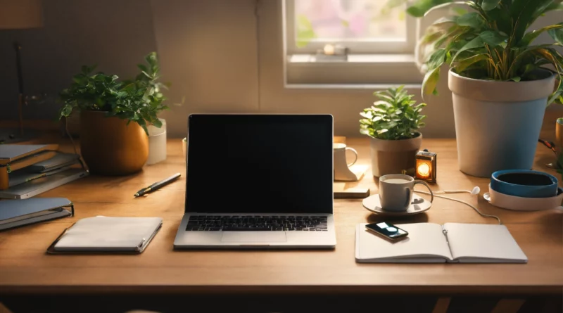 Simplicity and KISS Principle - Image with Close up of empty desk hyper realistic view